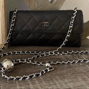 ♠️⛓️ Chanel Flap Quilted Pearl Crush Chain Silver Black Gusset Crossbody Wallet